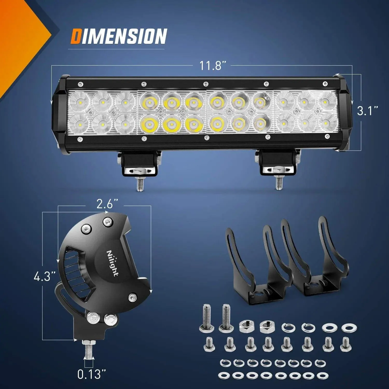 12 Inch 72W Double Row Spot Flood Led Light Bar | 16AWG Wire 5Pin Switch