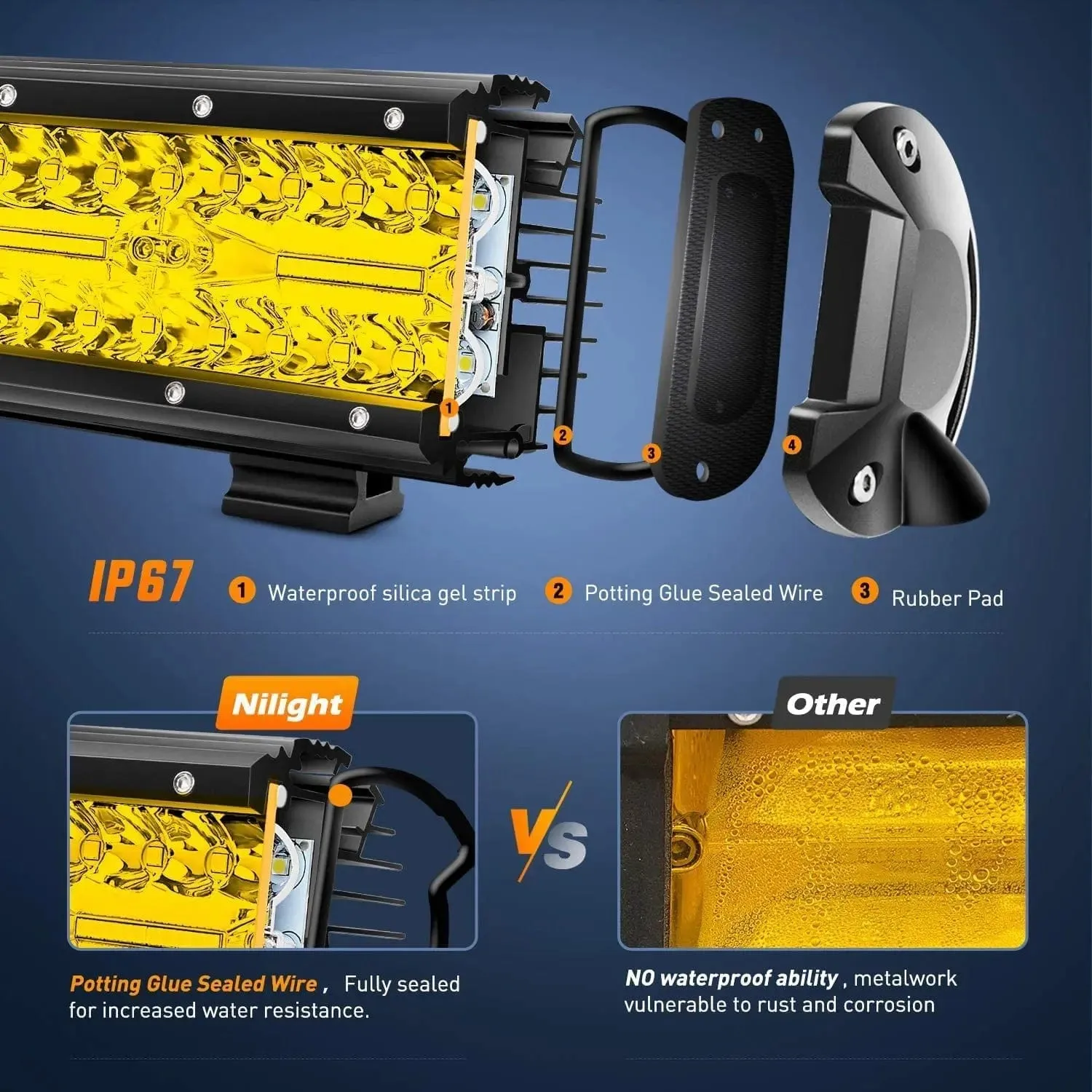 20 Inch 420W 42000LM Triple Row Spot Flood Amber LED Light Bar Kit | 16AWG Wire 3 pin Switch