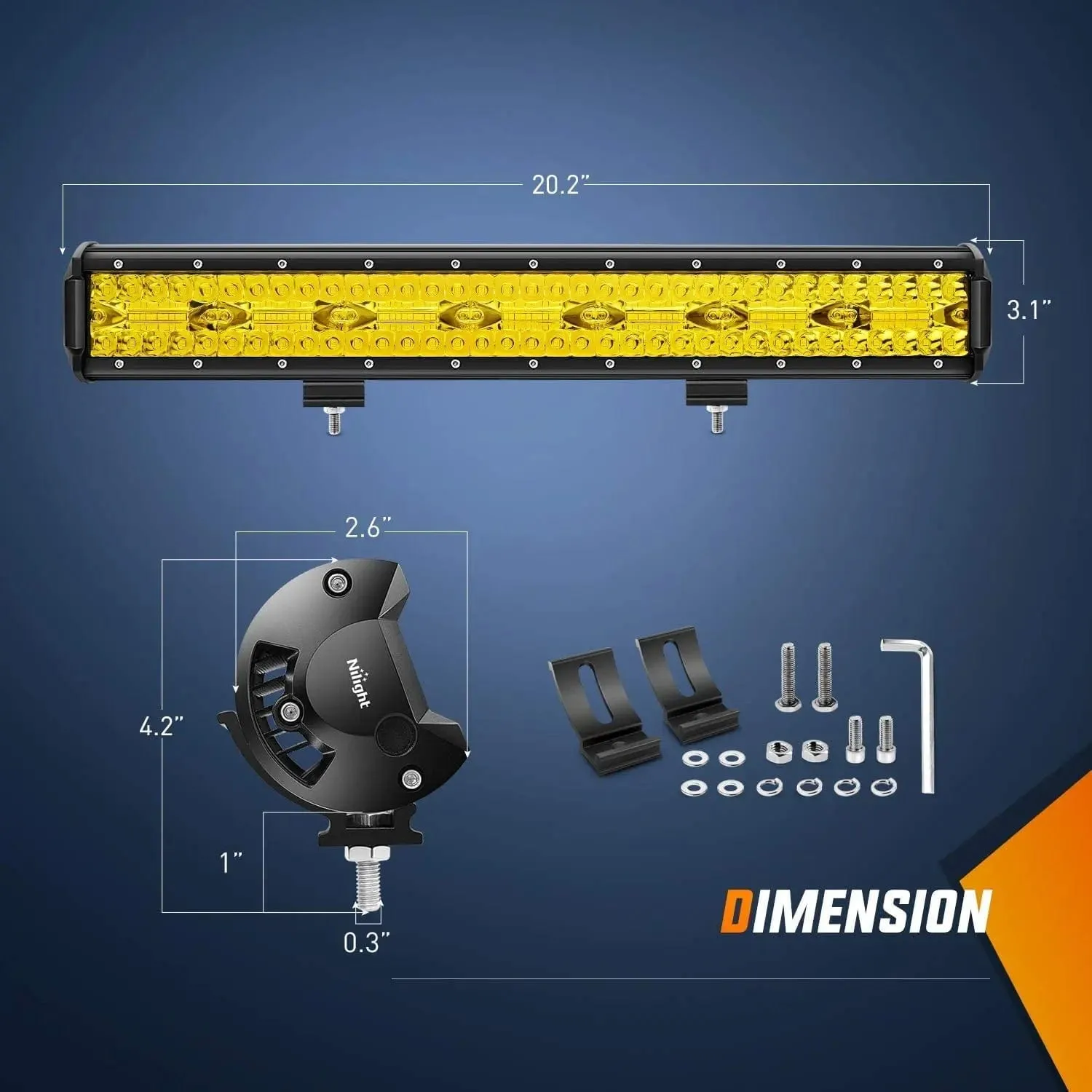 20 Inch 420W 42000LM Triple Row Spot Flood Amber LED Light Bar Kit | 16AWG Wire 3 pin Switch