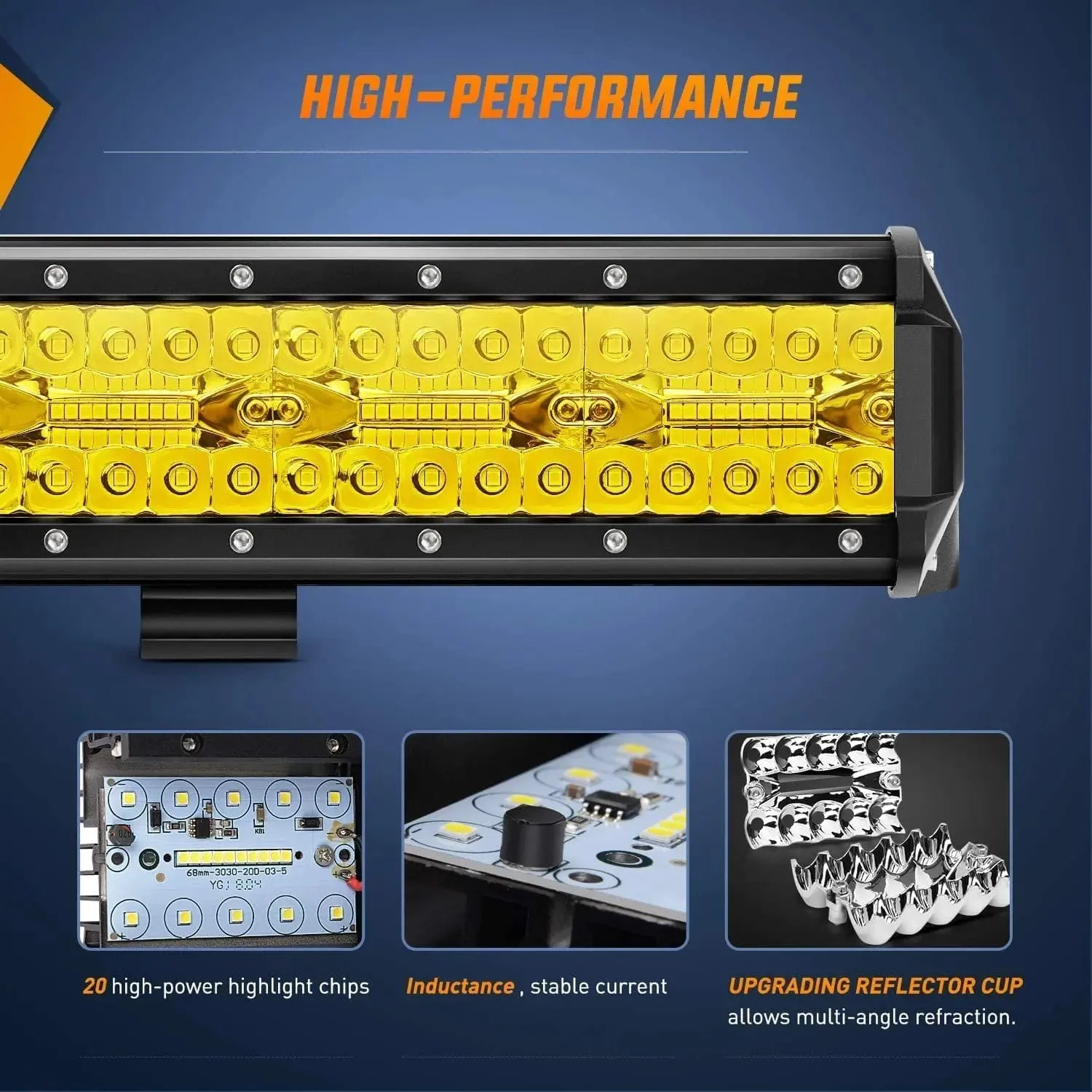 20 Inch 420W 42000LM Triple Row Spot Flood Amber LED Light Bar Kit | 16AWG Wire 3 pin Switch