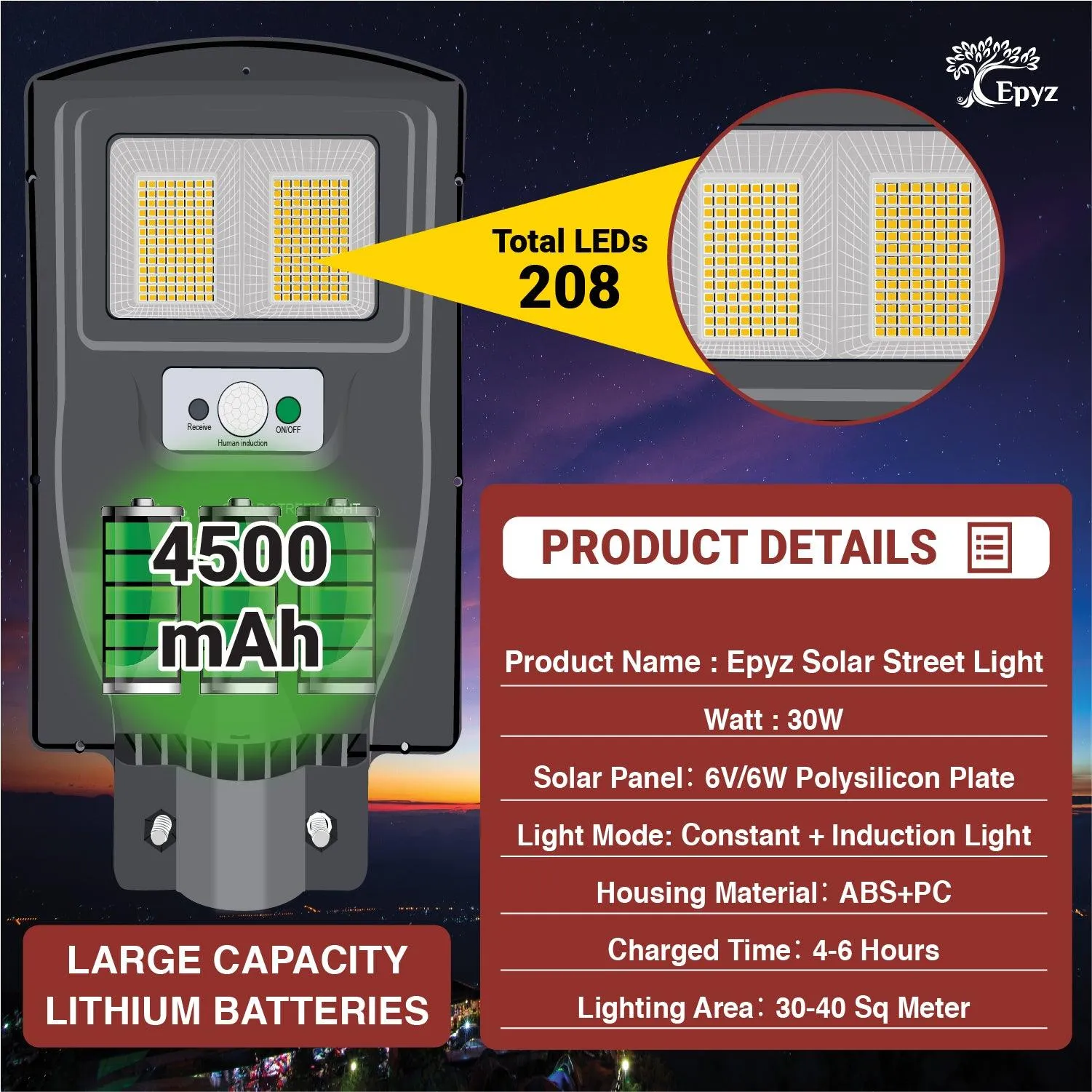 30 Watt Solar Street Lights ( Warm Light )
