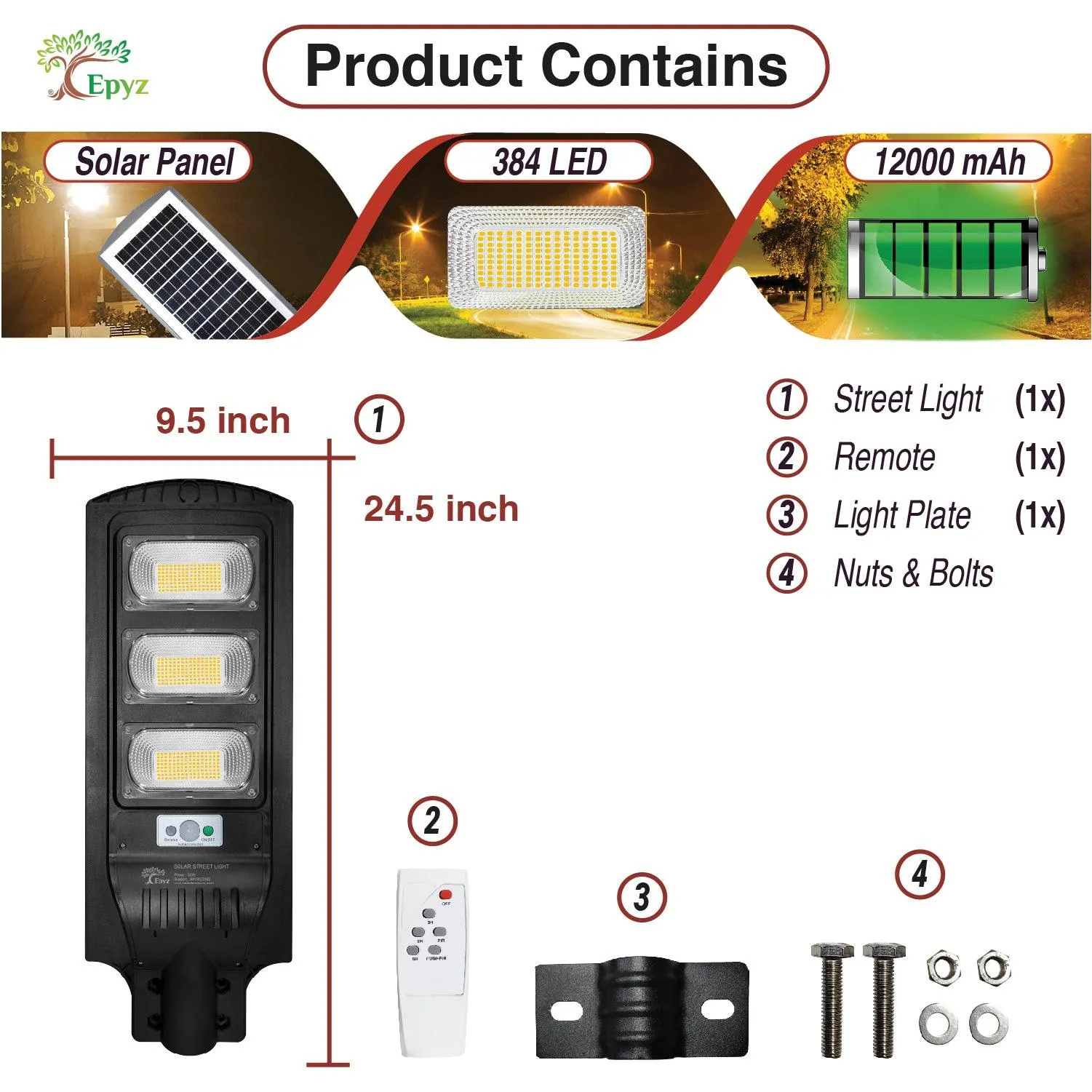 90 Watt Solar Street Lights  (Warm Light)
