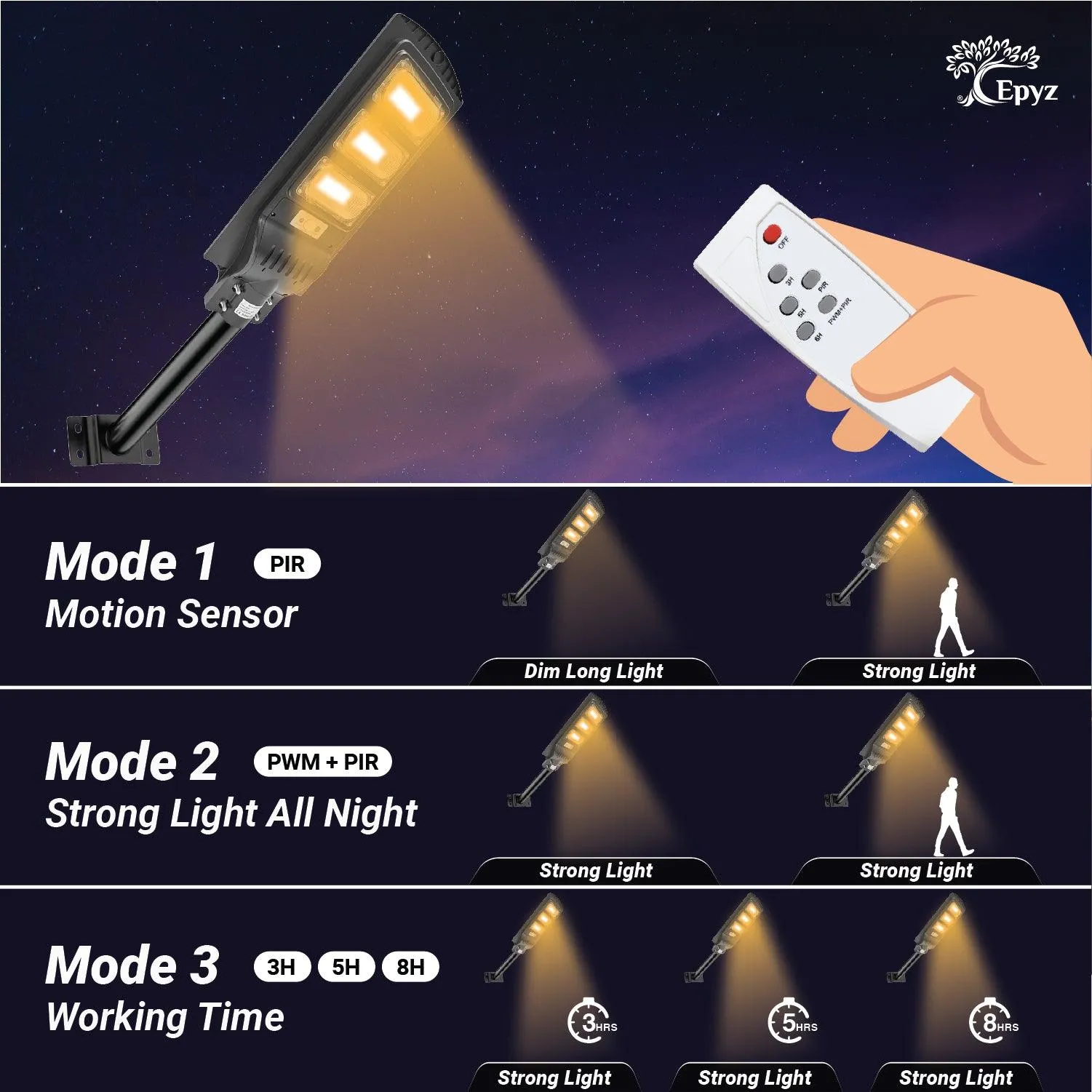90 Watt Solar Street Lights  (Warm Light)