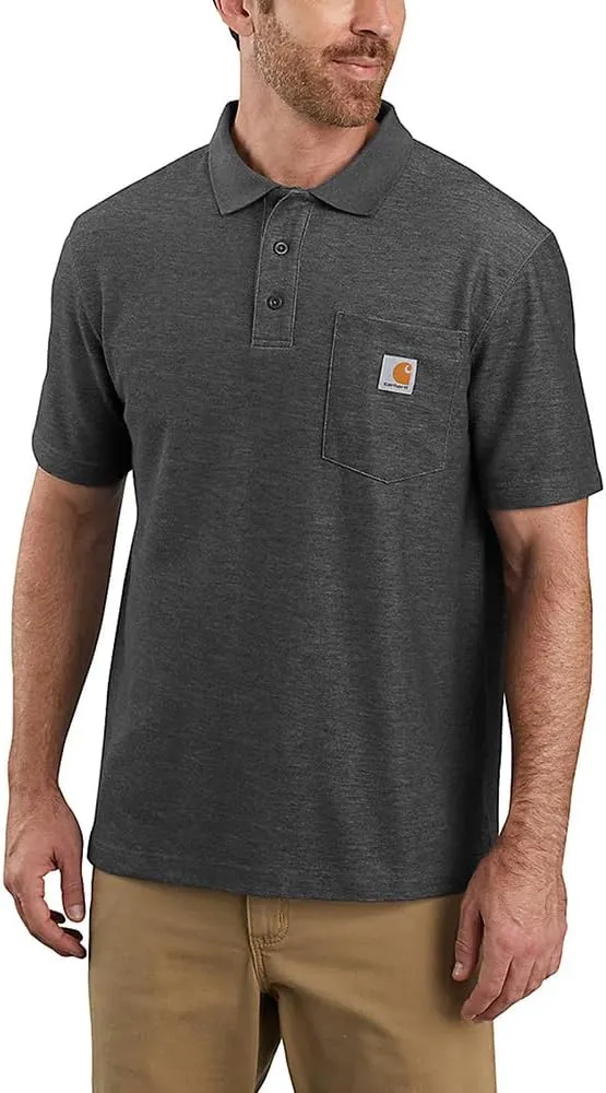Carhartt Men's Big & Tall Loose Fit Midweight Short-Sleeve Pocket Polo, Carbon Heather