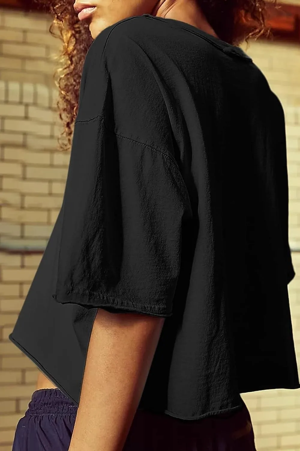 Carpetcom Oversized Workout Shirts for Women Short Sleeve Drop Shoulder Casual Crop Tops Baggy Gym Yoga Athletic Tee