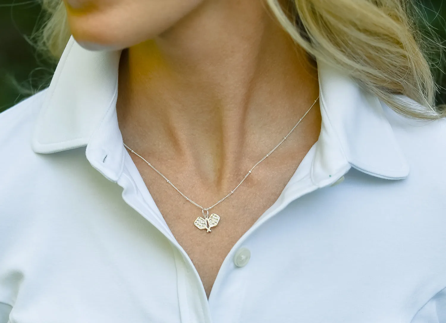 CC Sport Pavé Pickleball Charm Necklace - Gold