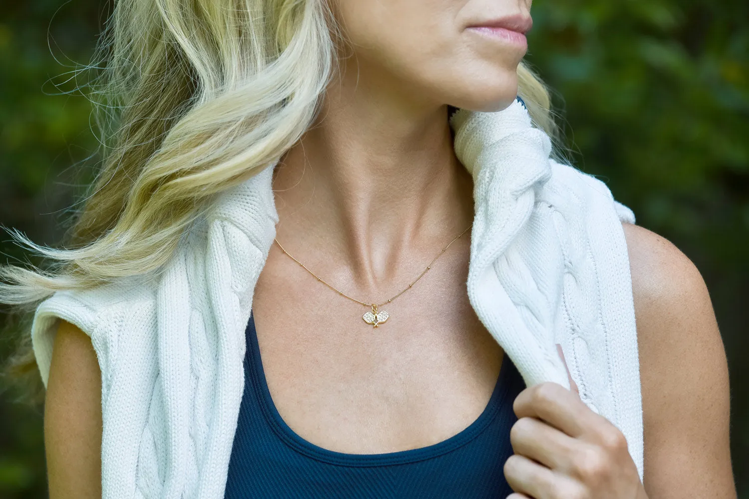 CC Sport Pavé Pickleball Charm Necklace - Gold