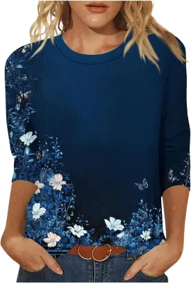 Ceboyel 3/4 Sleeve Tops for Women Summer Floral Paisley Print Tees Shirts Trendy Ladies Blouses Dressy Casual Clothing 2023