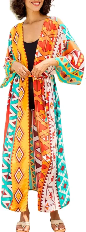 Chunoy Women Long Kimono Cardigan Open Front Bathing Suit Dress Lightweight Beach Cover Up