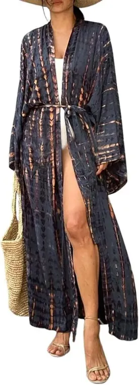 Chunoy Women Loose Open Front Long Beach Wear Cover Up Kimono Cardigan