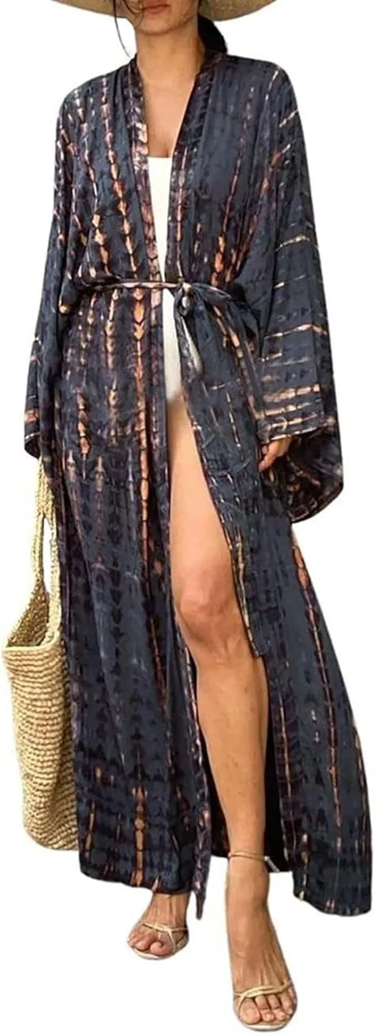 Chunoy Women Loose Open Front Long Beach Wear Cover Up Kimono Cardigan