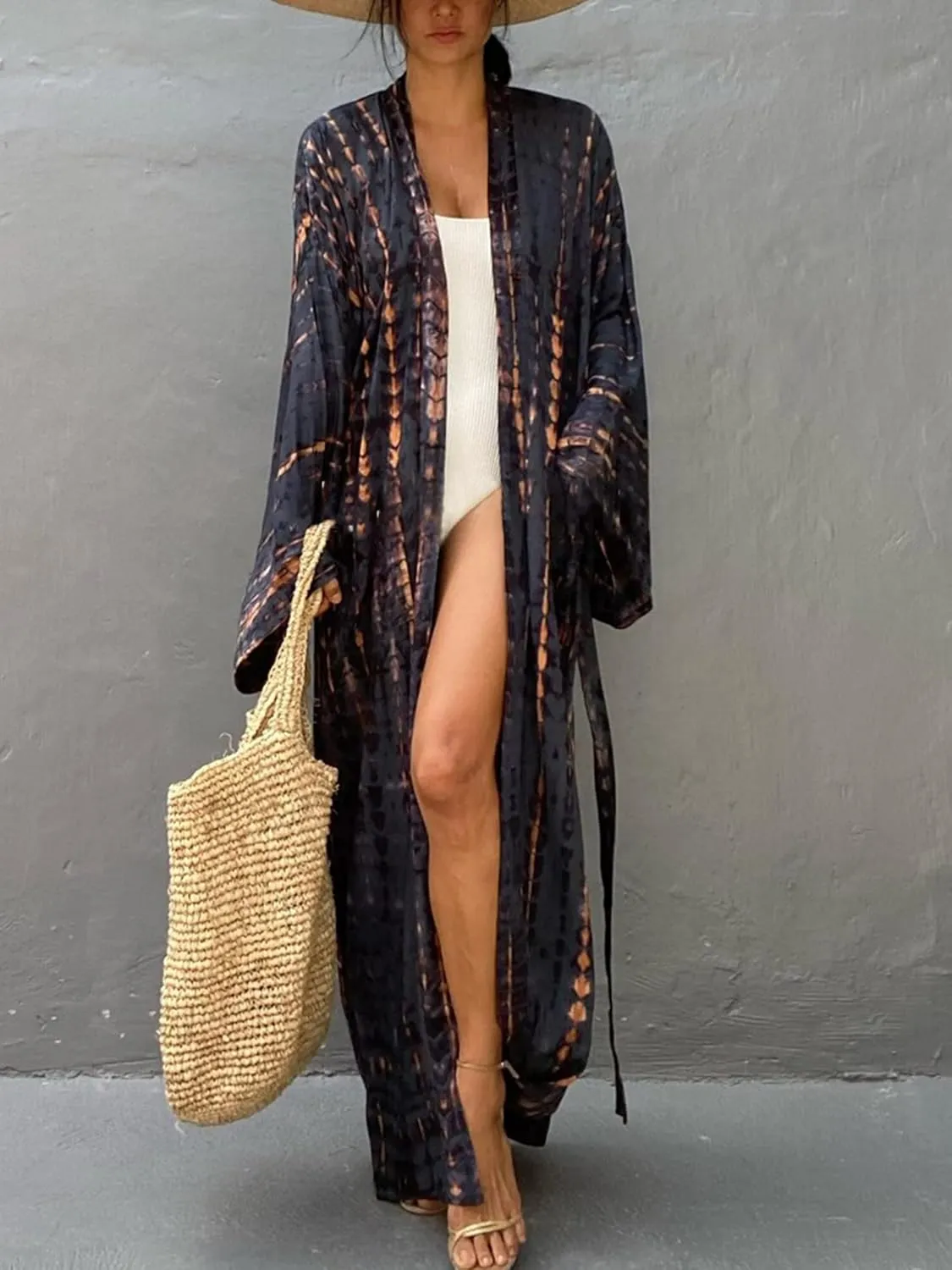 Chunoy Women Loose Open Front Long Beach Wear Cover Up Kimono Cardigan