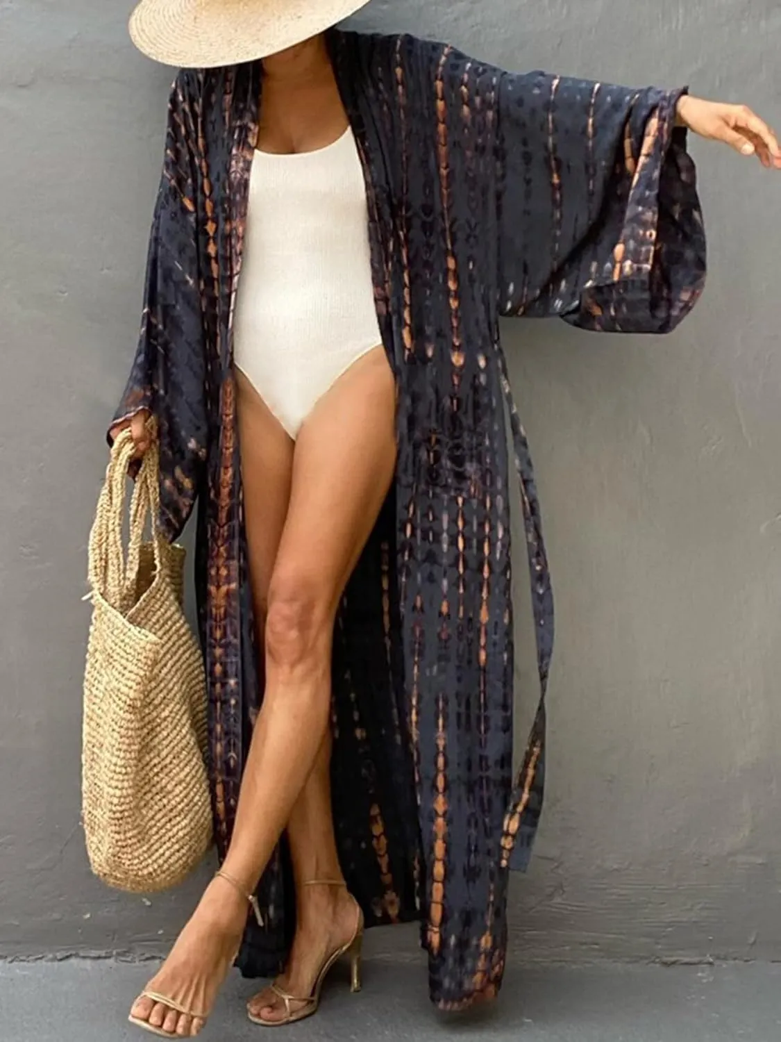 Chunoy Women Loose Open Front Long Beach Wear Cover Up Kimono Cardigan