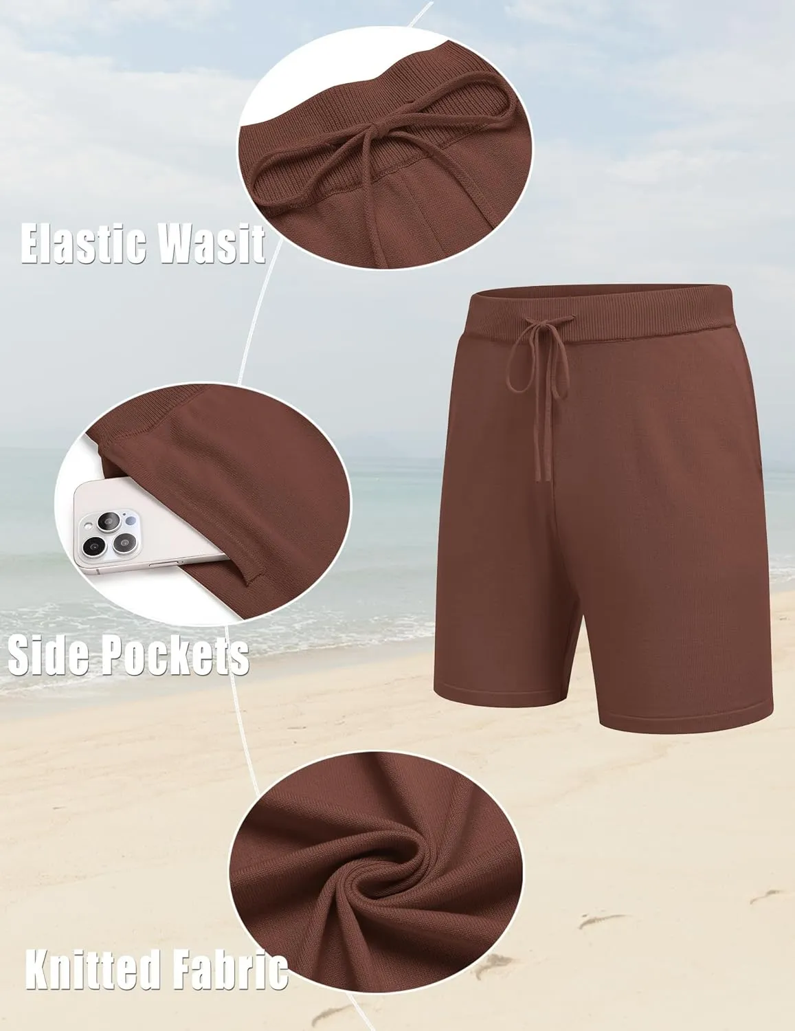 COOFANDY Men's 2 Piece Outfits Summer Short Sets Vintage Knit Button Down Shirt Short Sleeve Polo Casual Beach Suits