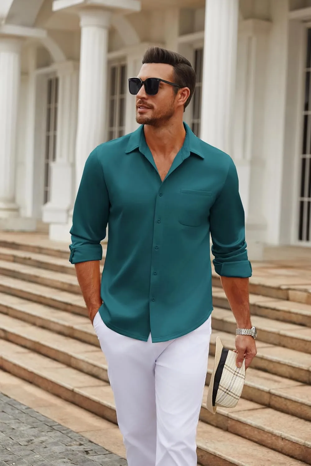 COOFANDY Men's Long Sleeve Wrinkle Free Shirt Casual Button Down Shirts Stretch Dress Shirt with Pocket