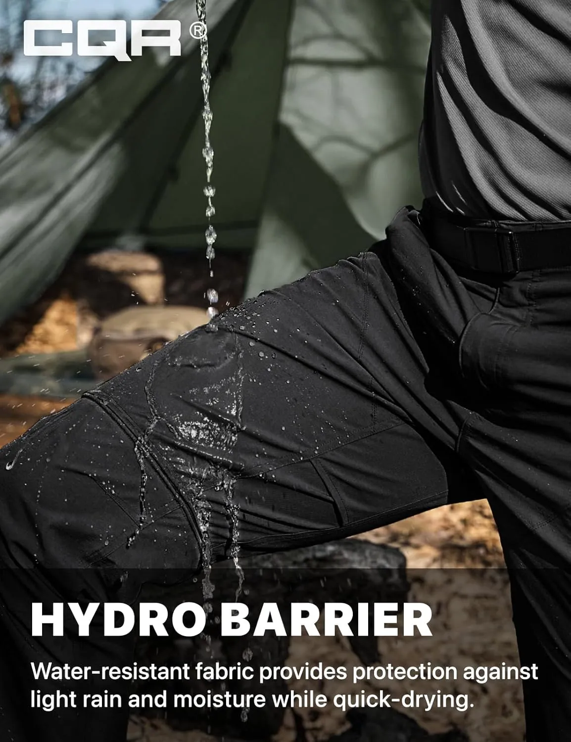 CQR Men's Convertible Cargo Tactical Pants, Water Resistant Outdoor Hiking Pants, Zip Off Lightweight Stretch Work Pants