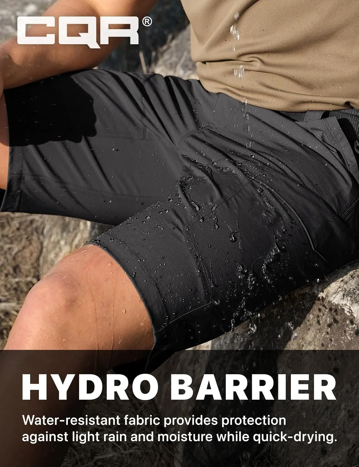 CQR Mens Quick-Dry Stretch Hiking Cargo Shorts  Lightweight Water-Resistant Tactical Casual, Golf & Outdoor with Pockets
