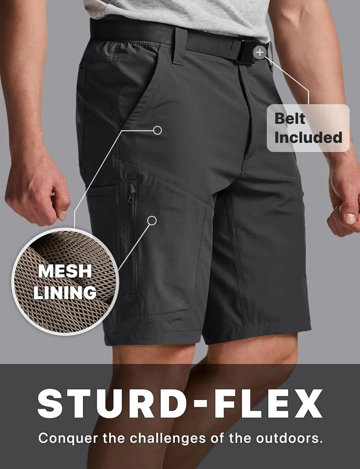 CQR Mens Quick-Dry Stretch Hiking Cargo Shorts  Lightweight Water-Resistant Tactical Casual, Golf & Outdoor with Pockets