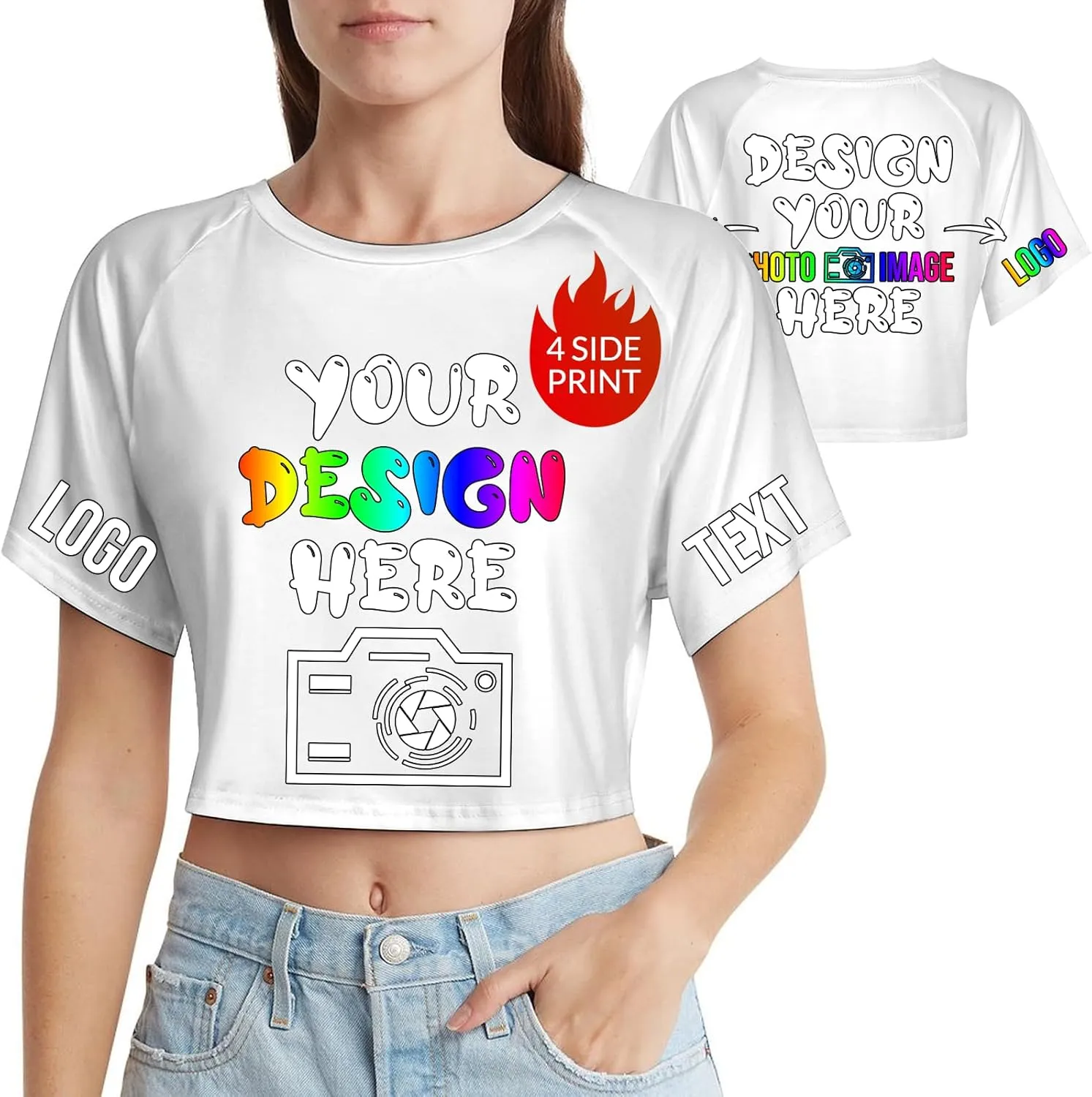 Custom Crop Top for Women Design Photo Logo Text Crop Tops Custom Baby Tee Personalized Short Sleeve Shirt for Mom