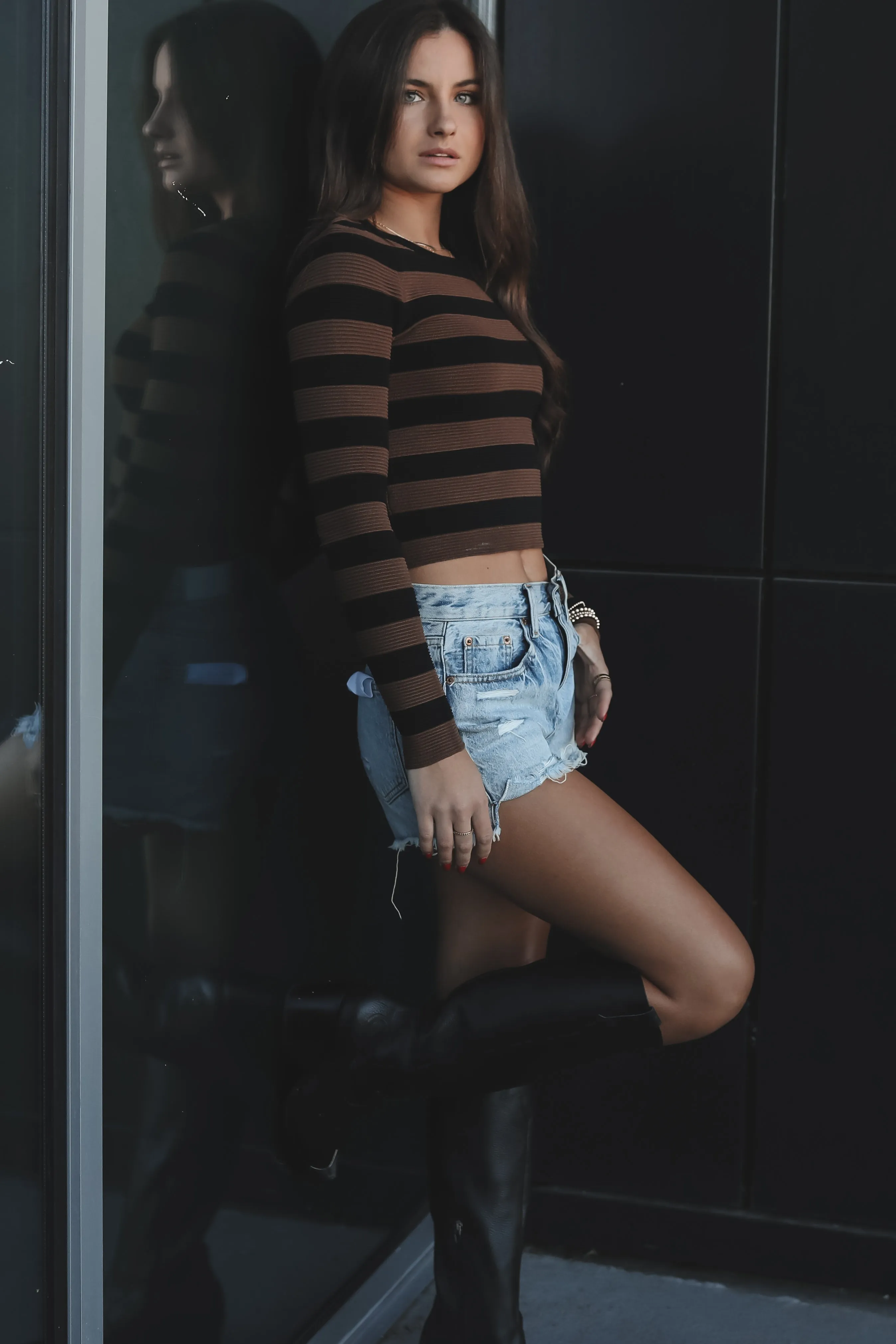 DEAL A Cute Casual Girly Black And Brown Long Sleeve