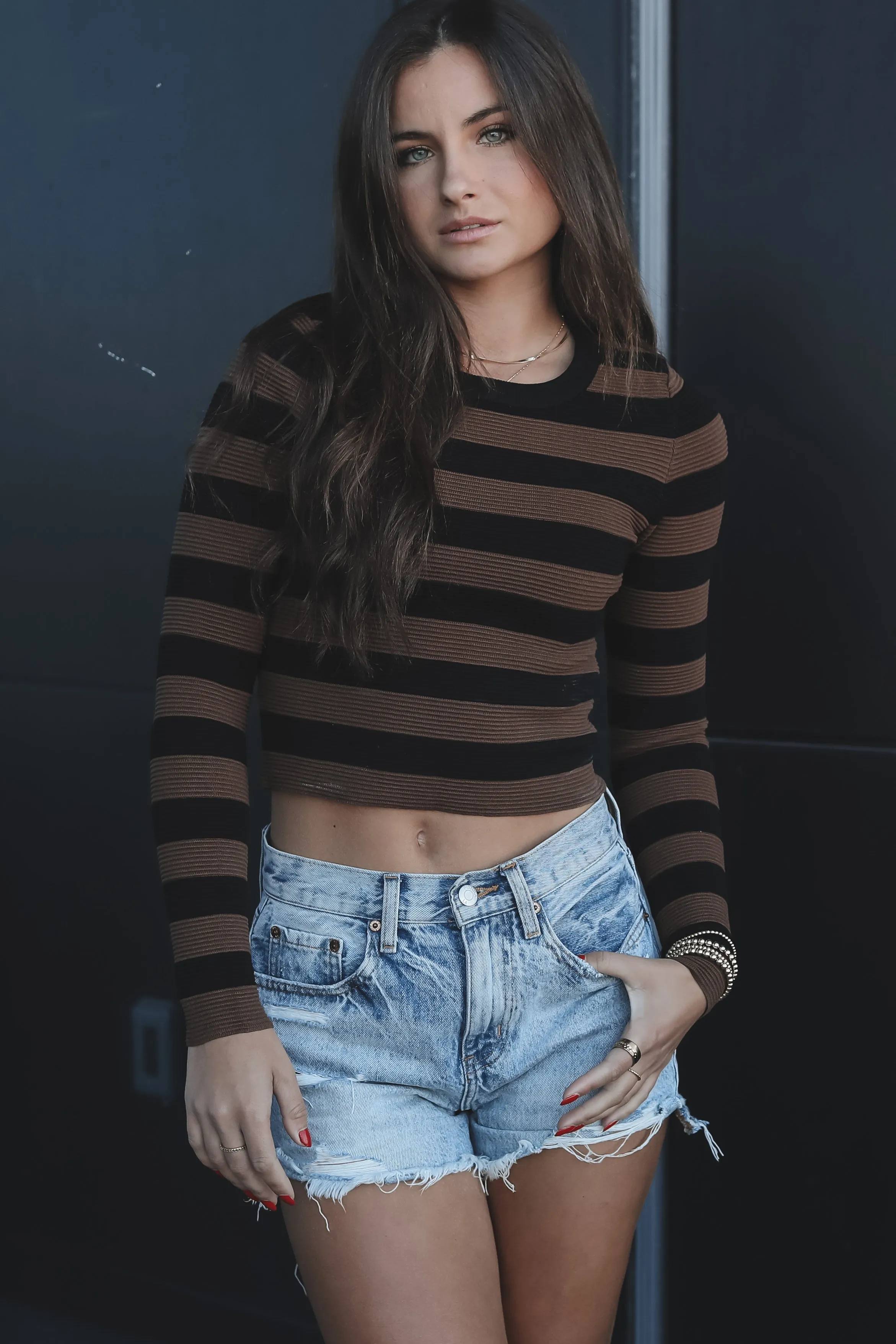 DEAL A Cute Casual Girly Black And Brown Long Sleeve
