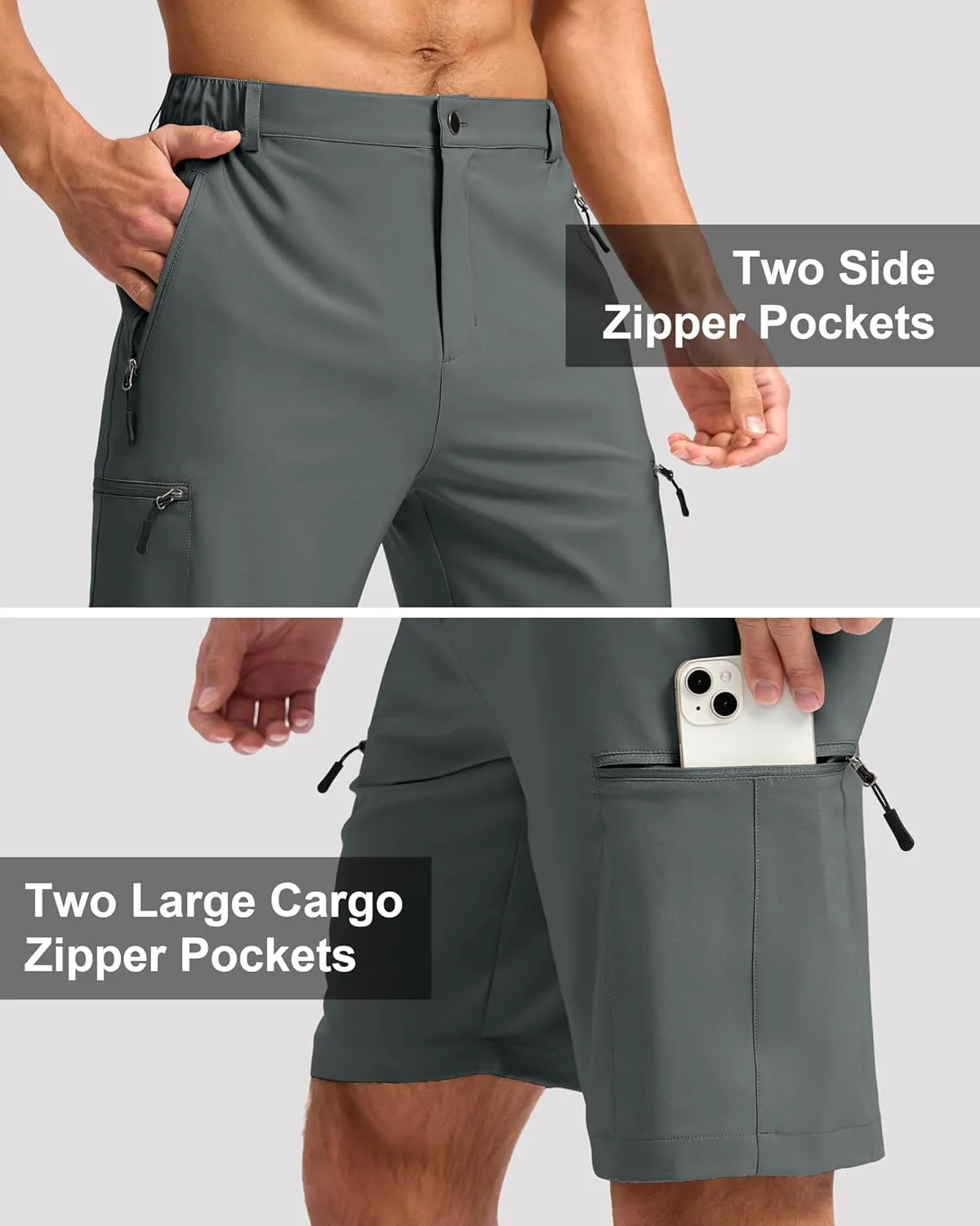 G Gradual Mens Hiking Cargo Shorts with 4 Zipper Pockets 9" Quick Dry Lightweight Casual Work Shorts for Men Golf Fishing