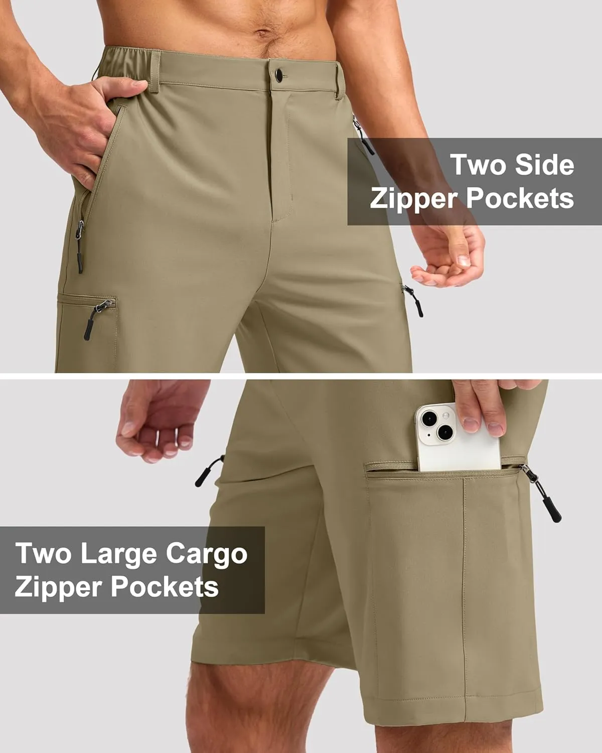 G Gradual Mens Hiking Cargo Shorts with 4 Zipper Pockets 9" Quick Dry Lightweight Casual Work Shorts for Men Golf Fishing