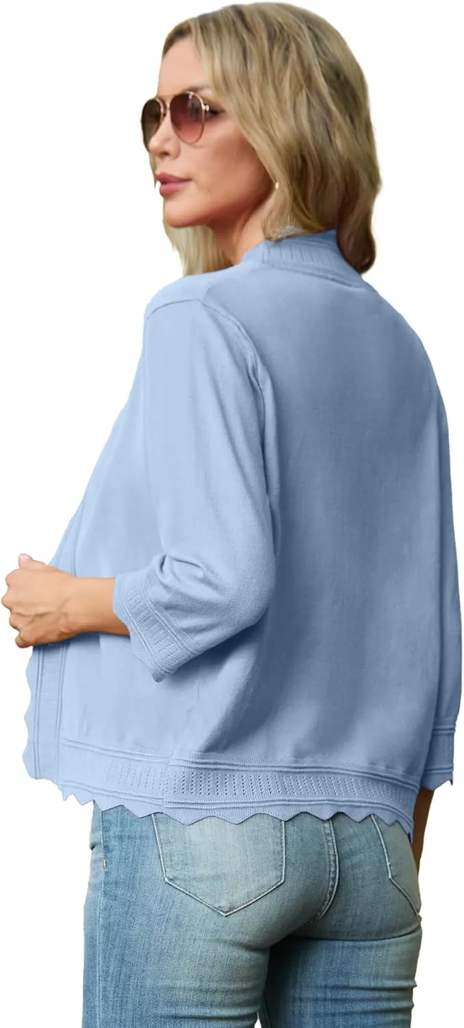 GRECERELLE Women's 2025 3/4 Sleeve Light Weight Summer Knit Loose Casual Cropped Cardigan Shrugs Sweater