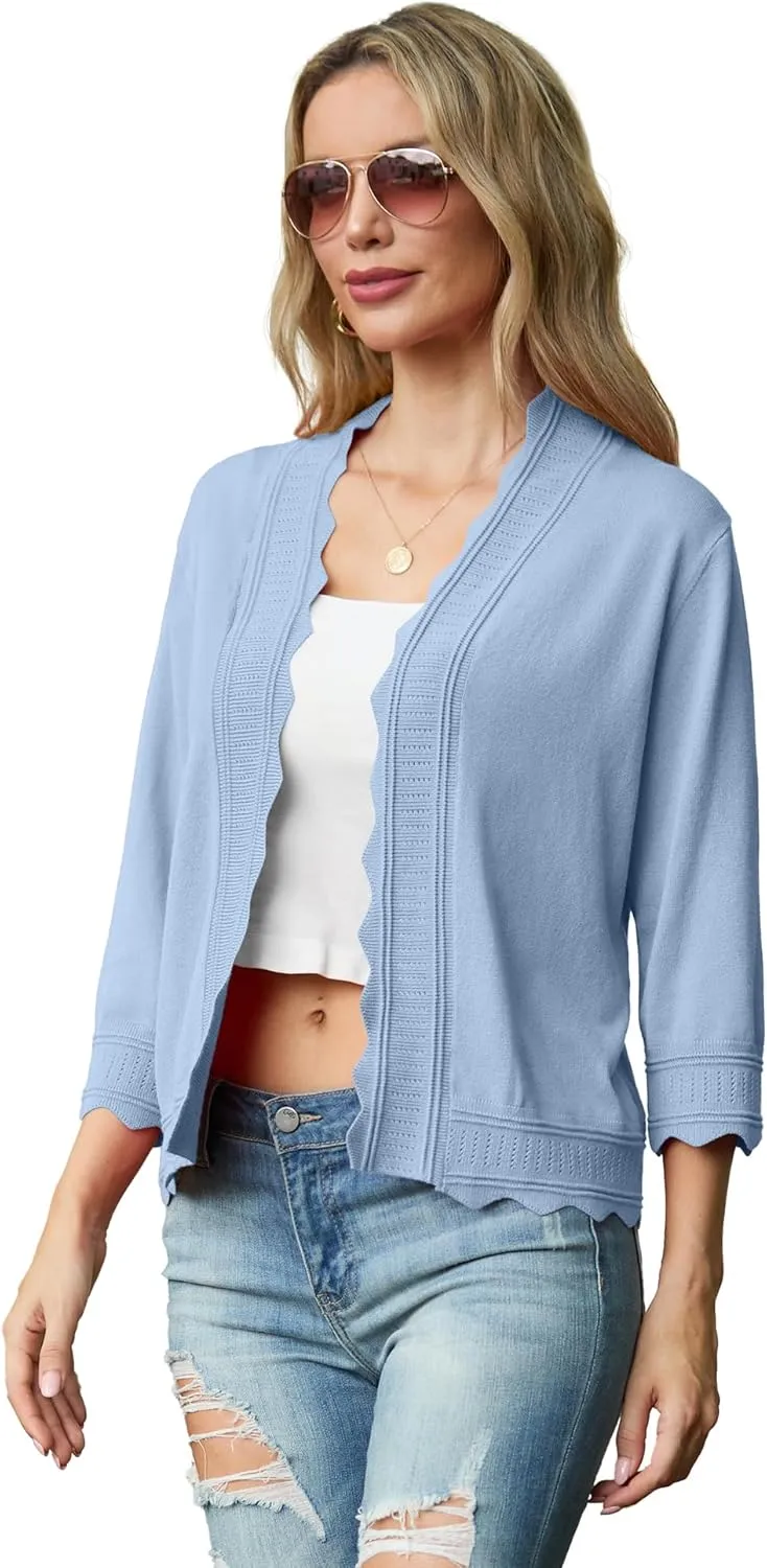 GRECERELLE Women's 2025 3/4 Sleeve Light Weight Summer Knit Loose Casual Cropped Cardigan Shrugs Sweater
