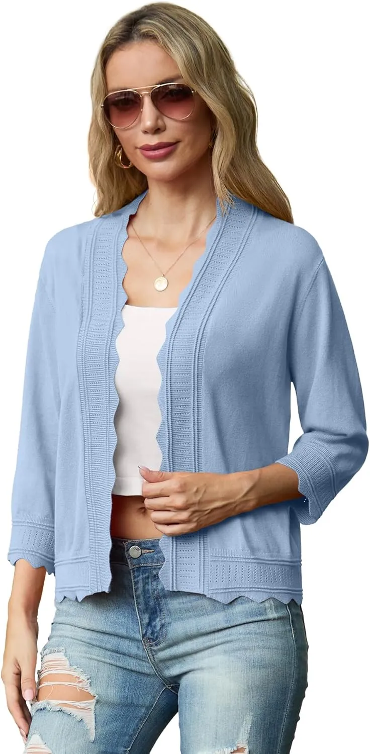 GRECERELLE Women's 2025 3/4 Sleeve Light Weight Summer Knit Loose Casual Cropped Cardigan Shrugs Sweater