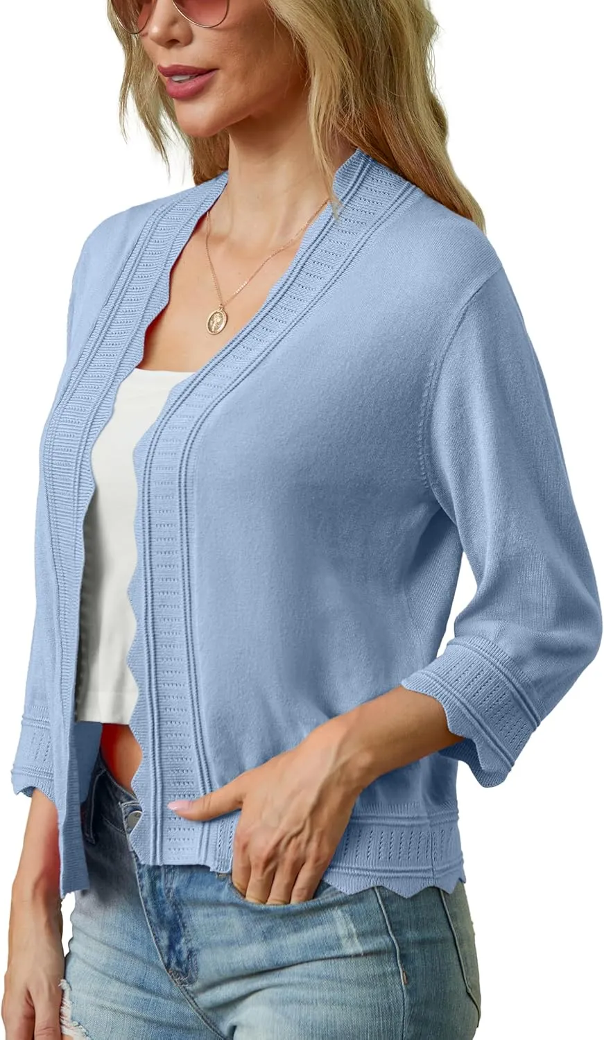 GRECERELLE Women's 2025 3/4 Sleeve Light Weight Summer Knit Loose Casual Cropped Cardigan Shrugs Sweater
