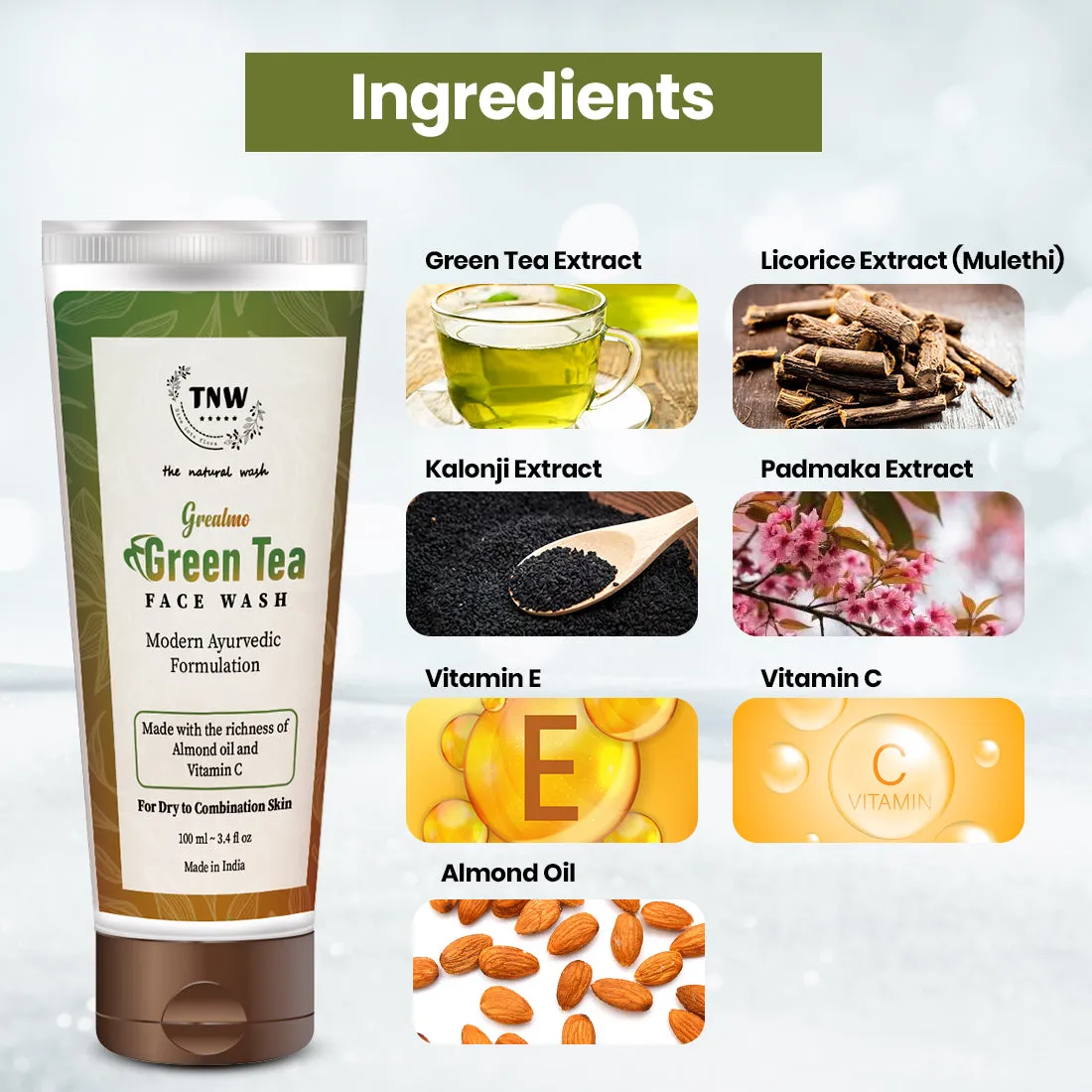 Green Tea Face Wash (Grealmo) - Paraben/Sulphate-Free
