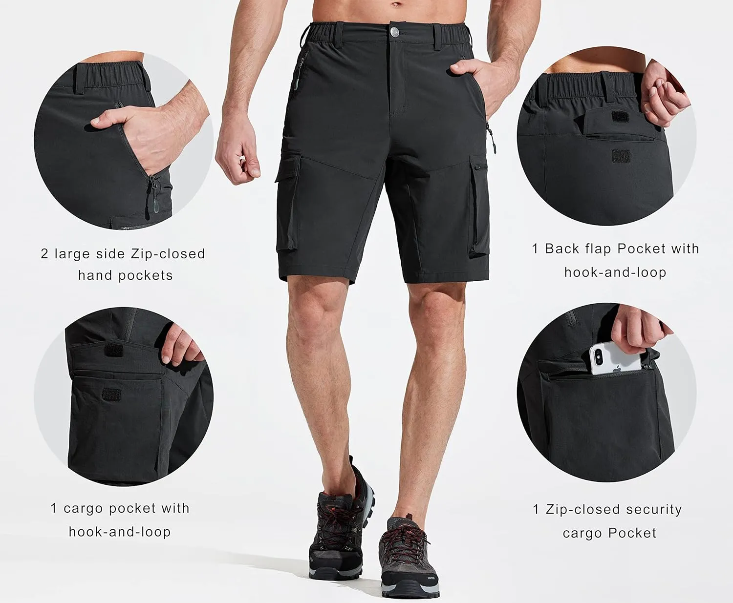 Libin Men's Quick Dry Golf 10" Shorts, Lightweight Hiking Stretch Gear, Travel Fishing Casual Tactical Pockets Shorts