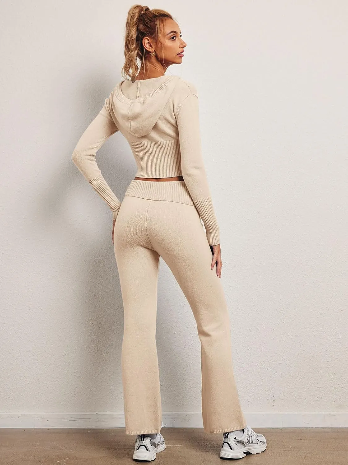 LILLUSORY 2 Piece Knit Sets Women's Trendy Slim Fit Hooded Sweatsuit Sets