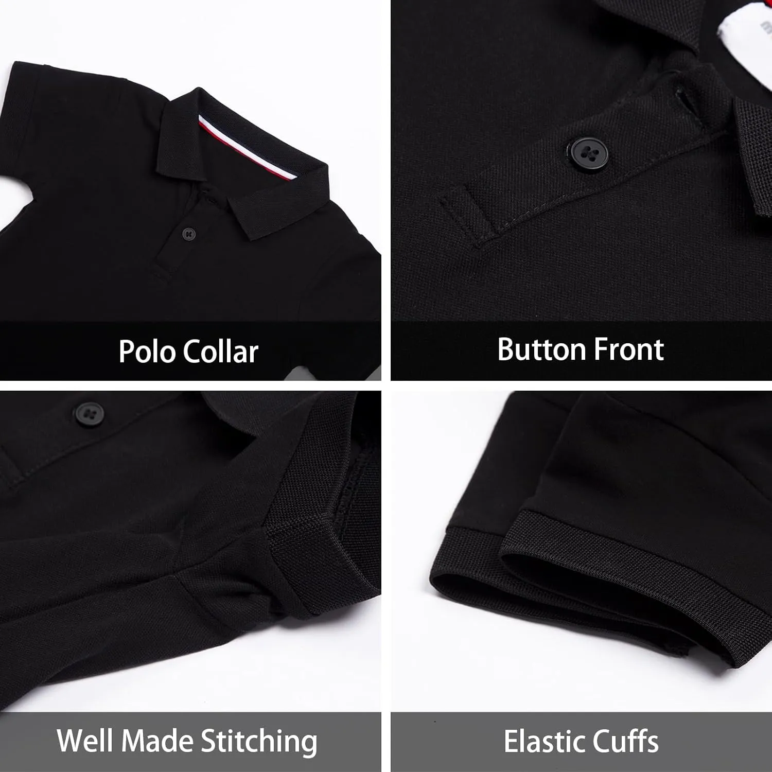 LittleSpring Kids School Uniform Pique Polo Shirts Short Sleeve