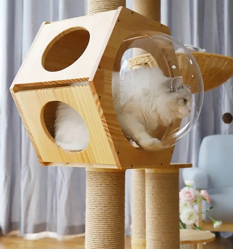 Luxury Space Capsule Woven Basket Cat Tree Tower