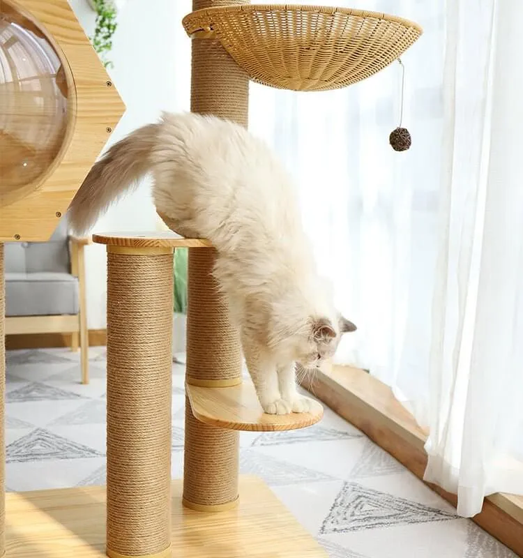 Luxury Space Capsule Woven Basket Cat Tree Tower