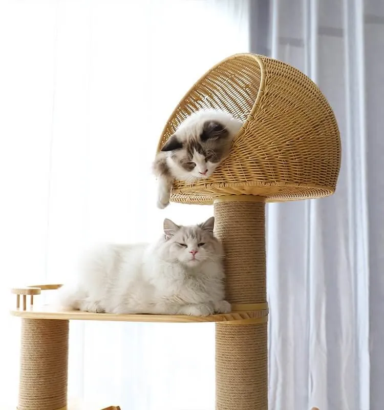 Luxury Space Capsule Woven Basket Cat Tree Tower