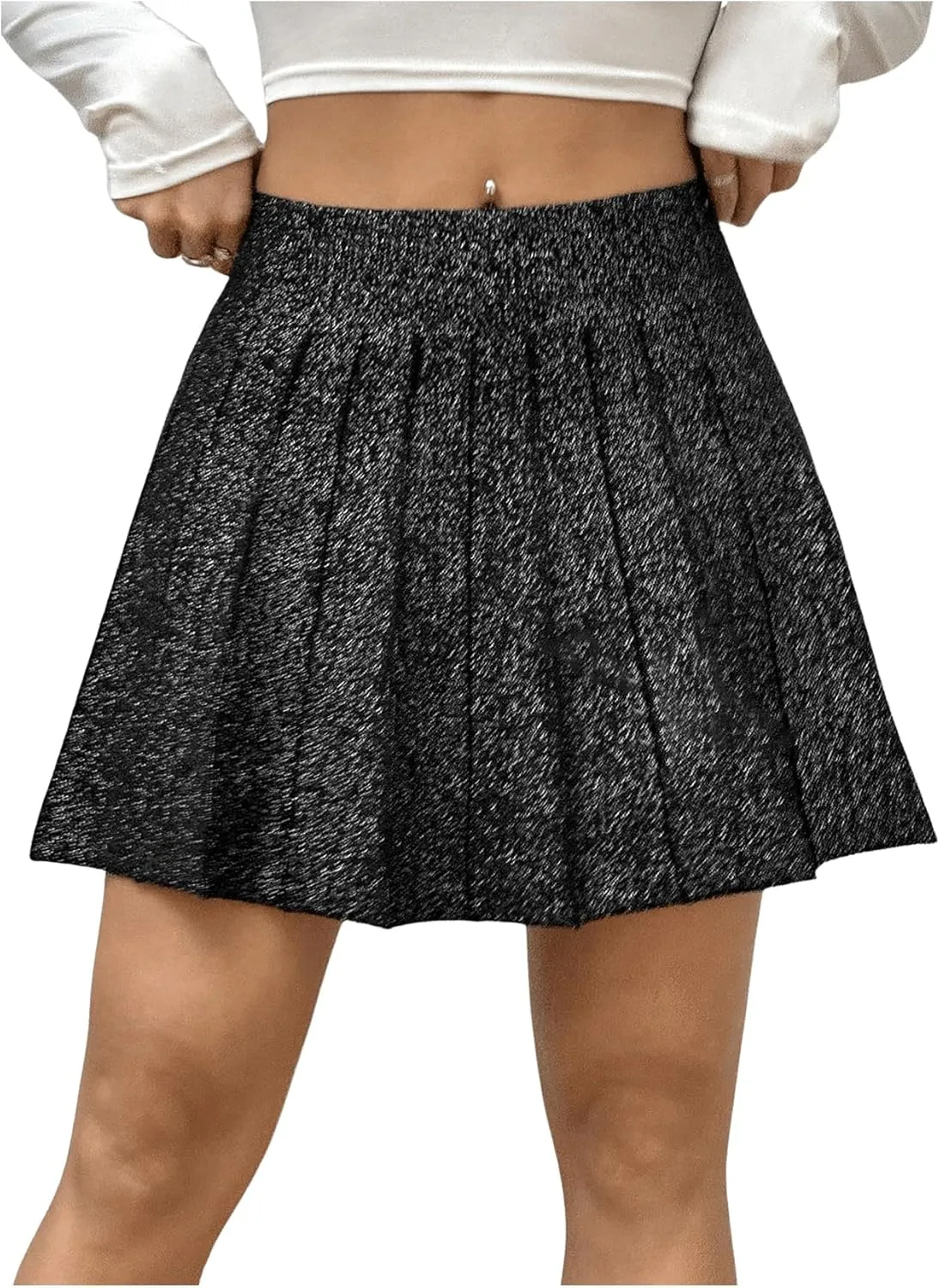 OYOANGLE Women's Glitter Sparkly Pleated Short Skirts Trendy Party Flared A Line Skater Skirt