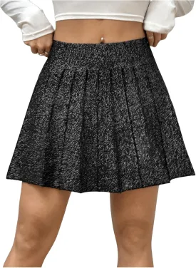 OYOANGLE Women's Glitter Sparkly Pleated Short Skirts Trendy Party Flared A Line Skater Skirt