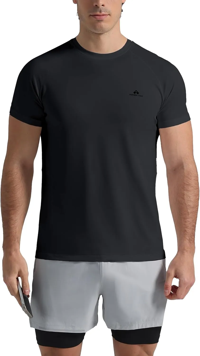 Pioneer Camp Mens Moisture Wicking Running Workout Shirt Performance Athletic T-Shirts UPF 50  Short Sleeve Active Gym Tops