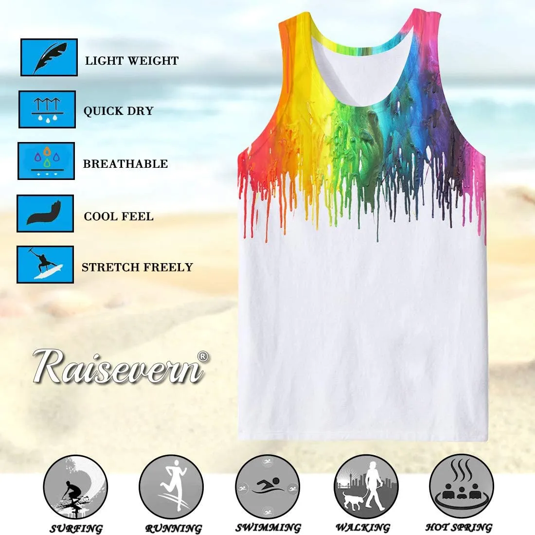RAISEVERN Men's Tank Tops Summer Sleeveless Tee Cool Workout T-Shirts Beach Athletic Undershirts