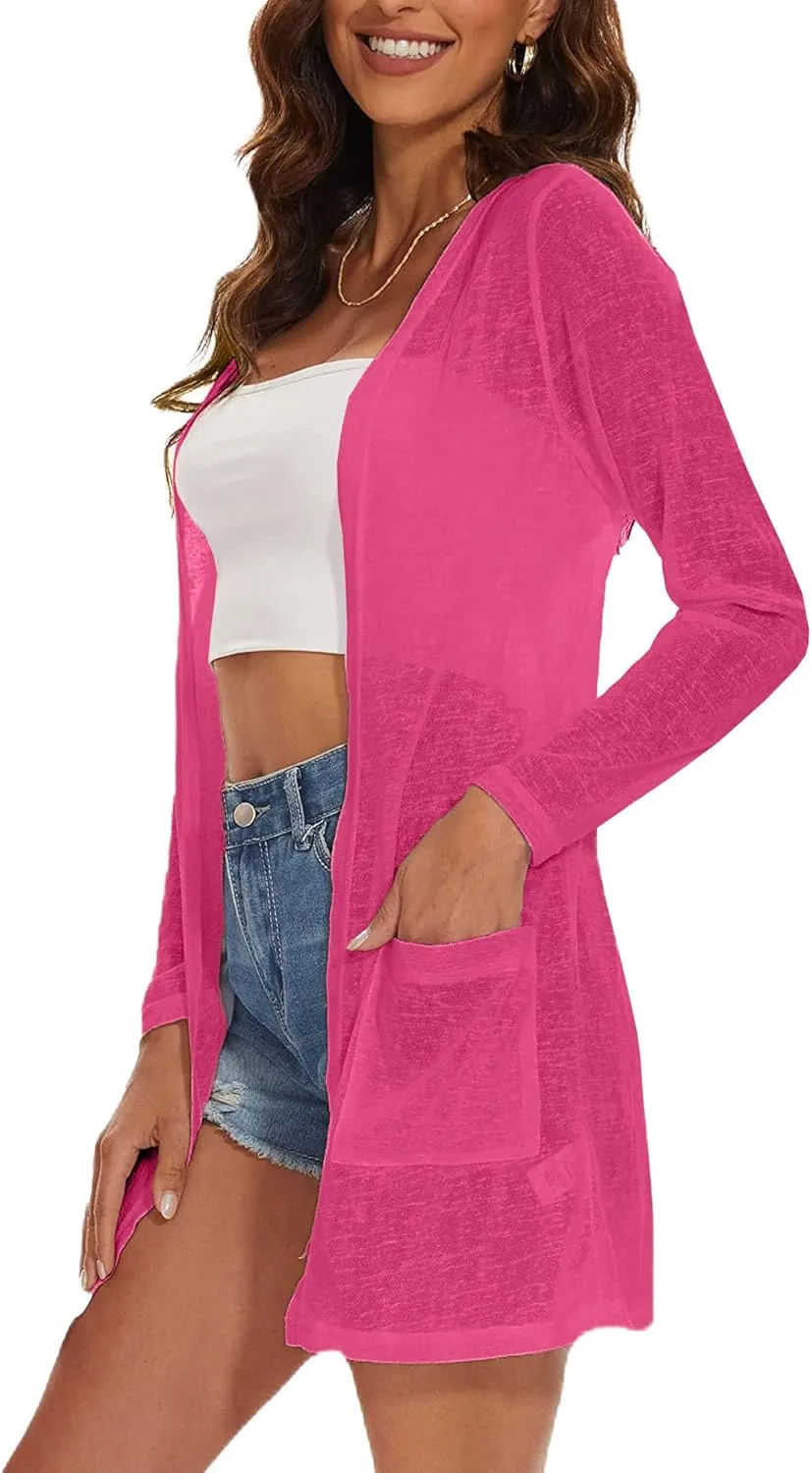 Spicy Sandia Sheer Summer Cardigans for Women Lightweight Open Front Long Sleeve Light Weight Duster Spring Trendy