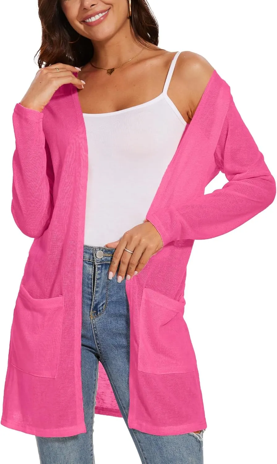 Spicy Sandia Sheer Summer Cardigans for Women Lightweight Open Front Long Sleeve Light Weight Duster Spring Trendy