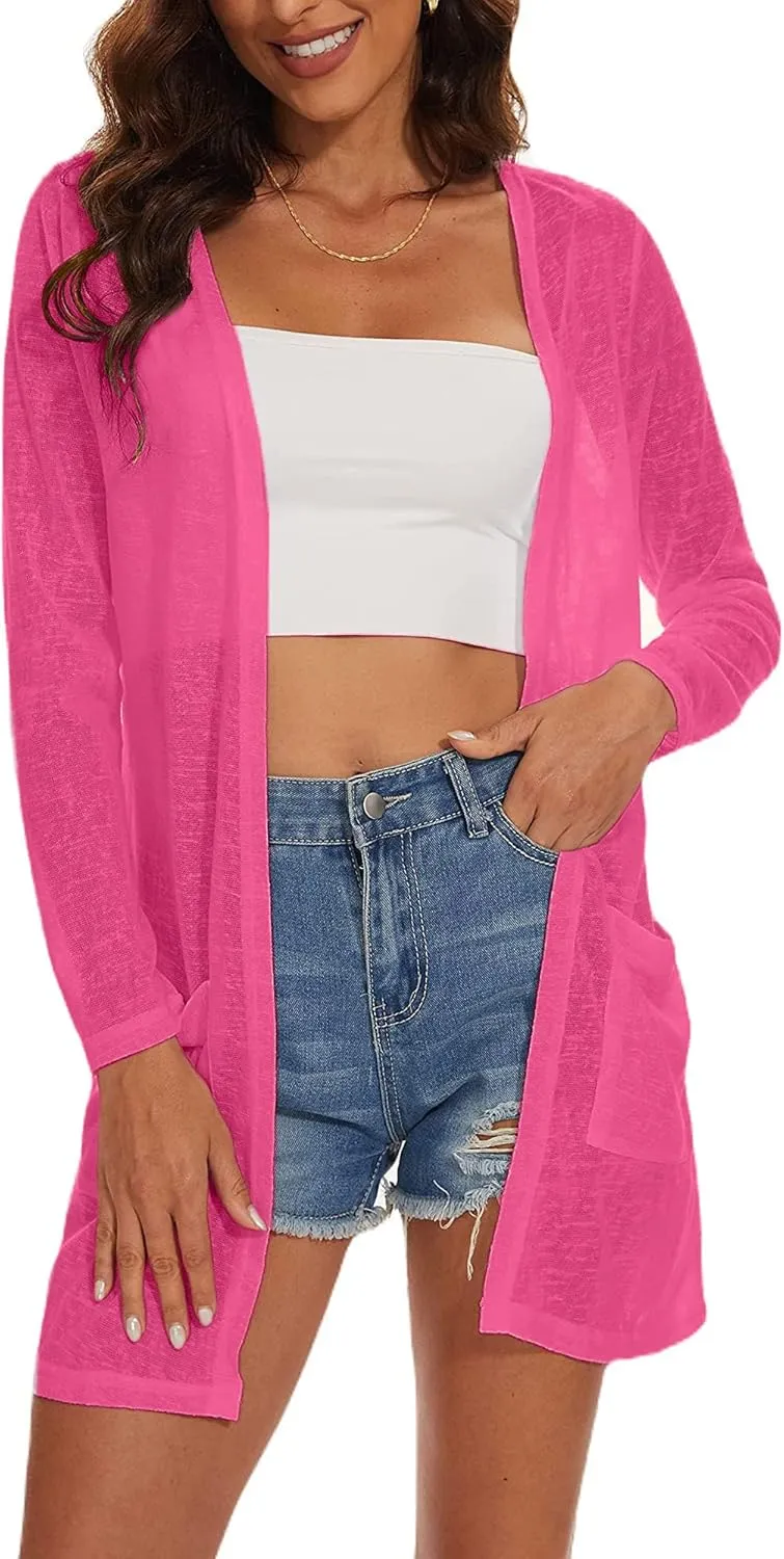 Spicy Sandia Sheer Summer Cardigans for Women Lightweight Open Front Long Sleeve Light Weight Duster Spring Trendy