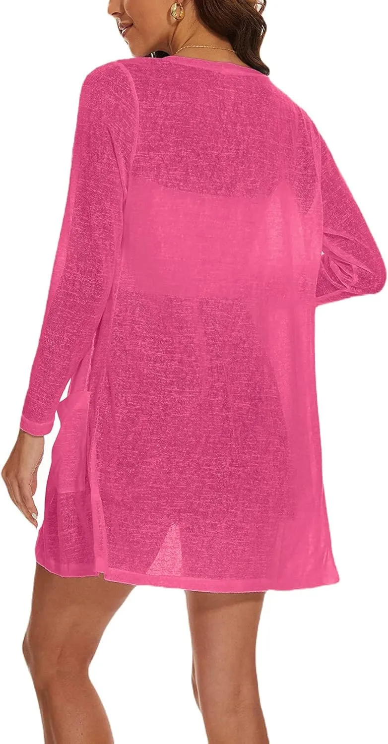 Spicy Sandia Sheer Summer Cardigans for Women Lightweight Open Front Long Sleeve Light Weight Duster Spring Trendy