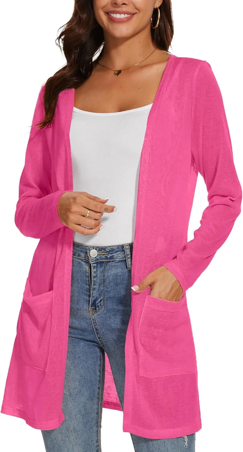 Spicy Sandia Sheer Summer Cardigans for Women Lightweight Open Front Long Sleeve Light Weight Duster Spring Trendy