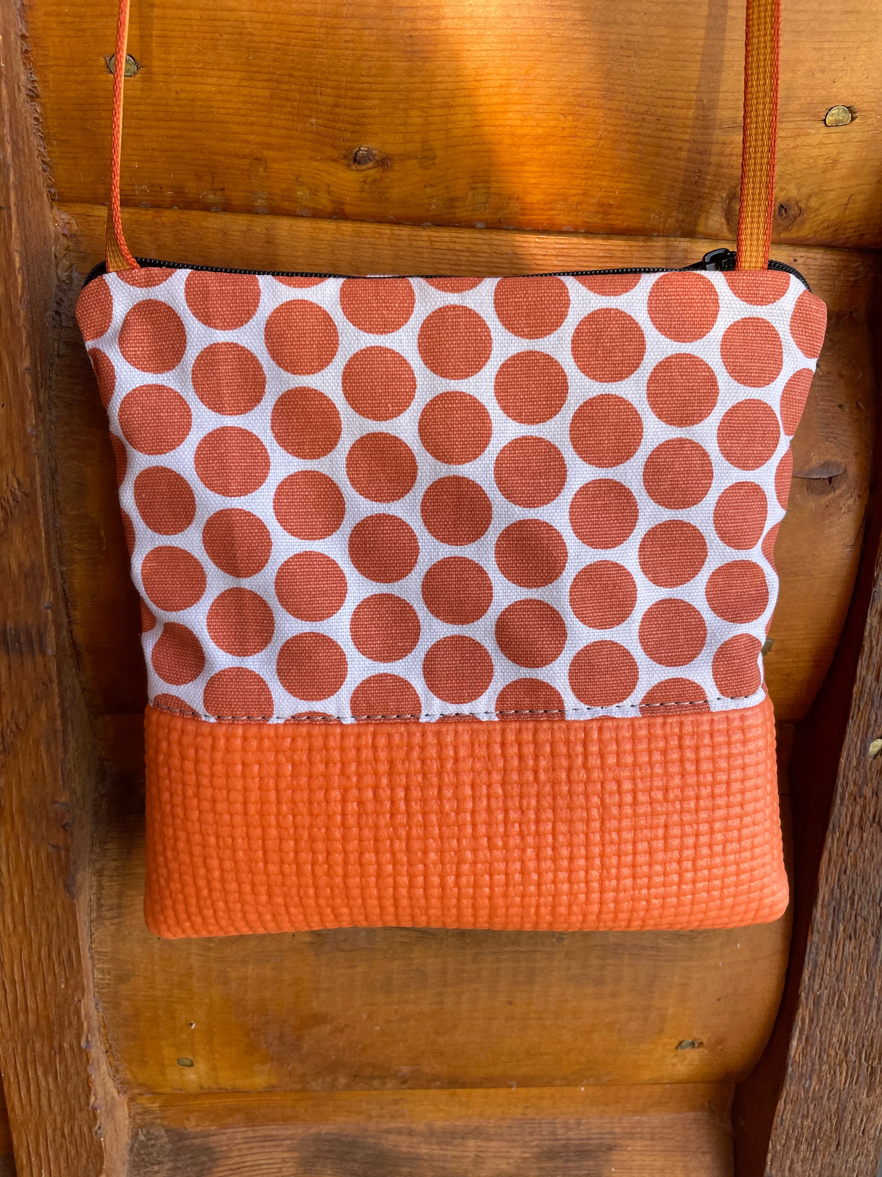 Stella Orange Cross Body Purse- Dot Print Fabric