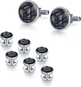 UJOY Mens Mother of Pearl Cufflinks and Studs Tuxedo Bottons Set Presentation Box Business Dress Parts for Wedding Party