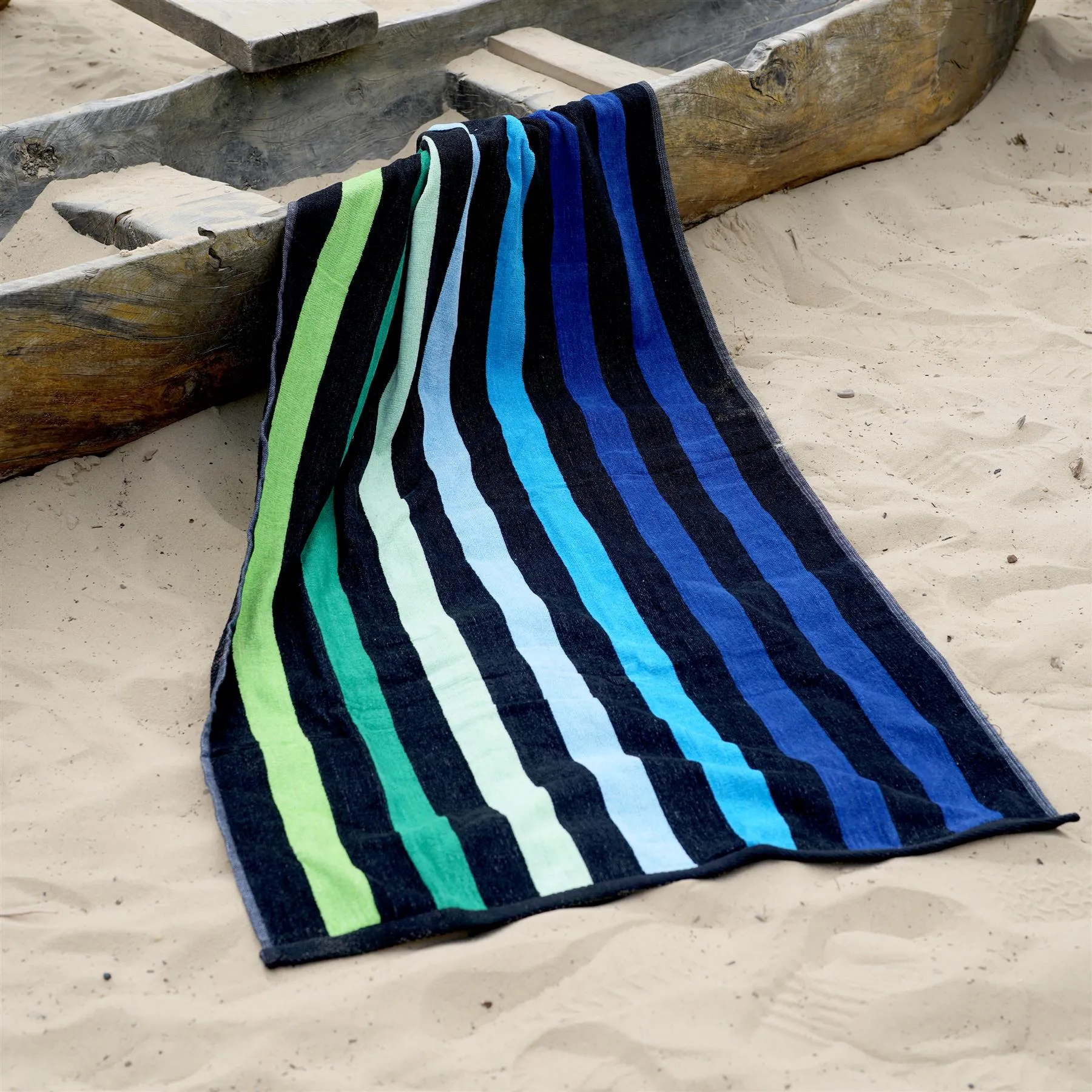 Velour Striped Beach Towel Blue Oasis